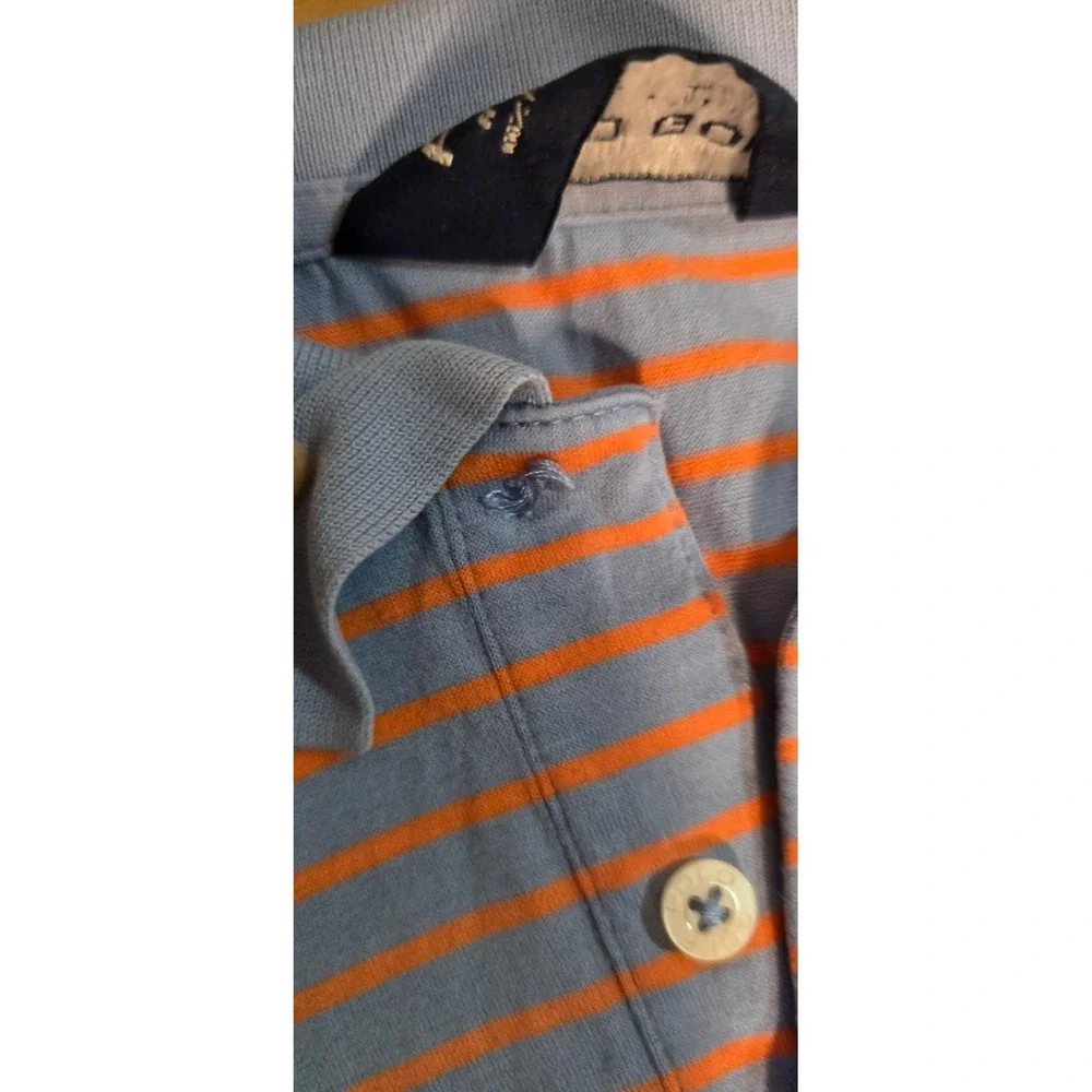 Vintage Polo Shirt Golf Ralph Lauren Mens Striped Blue & Orange Size L Cotton